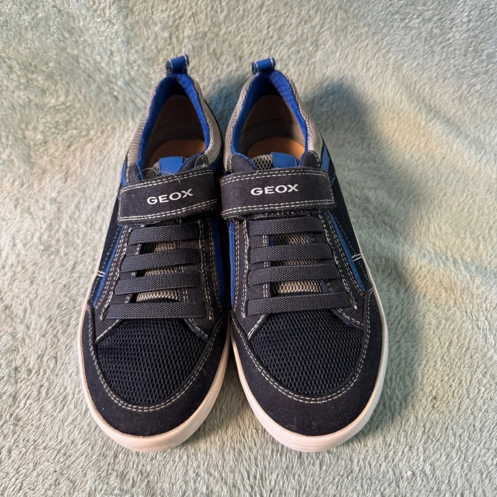 Geox Boys Respira Sneakers 3.5 Navy Blue Breathable Hook and Loop Strap